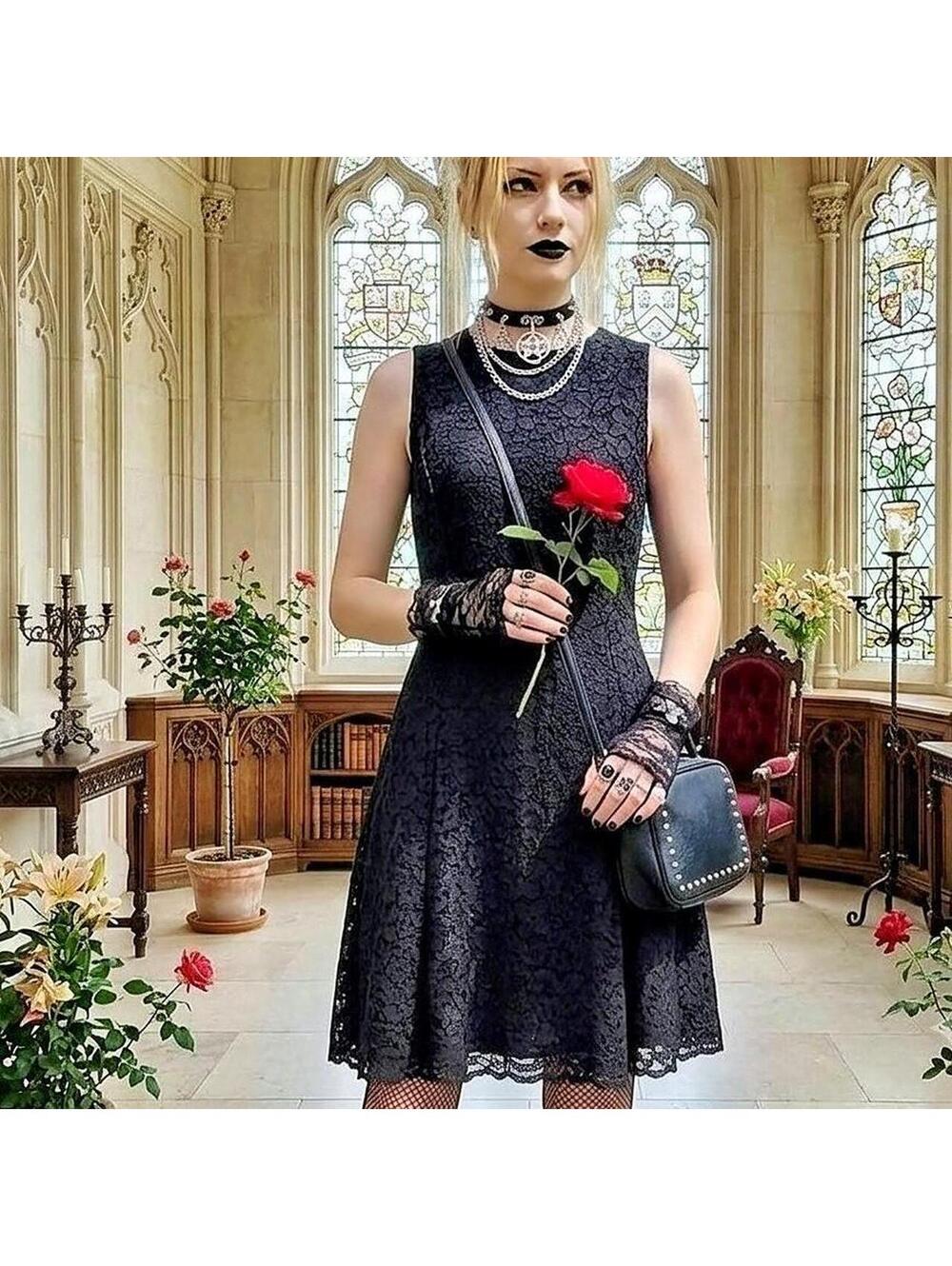 Black lace midi dress with a gothic vibe #gothic